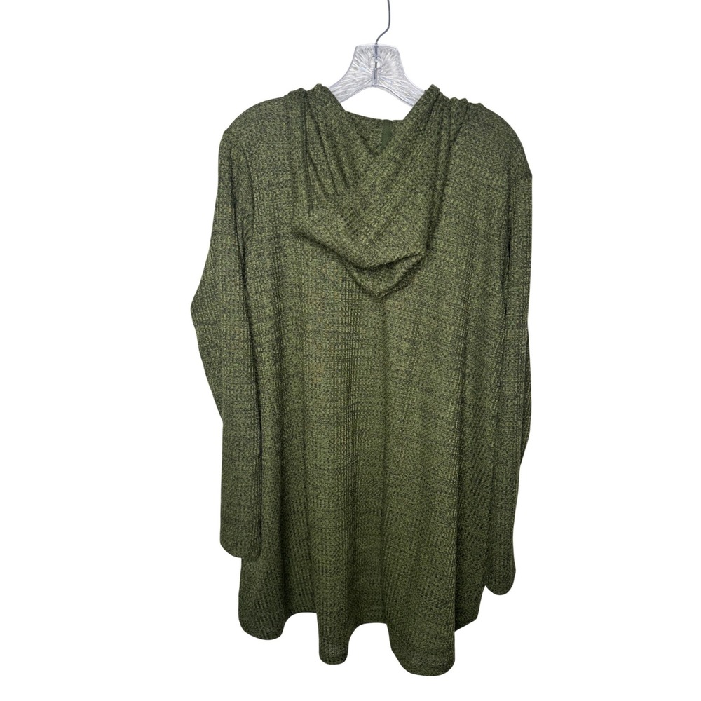 Logo Lounge Womens 1X Olive Green Textured Knit Hoodie Pullover Longline Relaxed - Picture 2 of 7